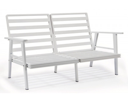 LeisureMod Walbrooke Modern White Patio Conversation With Square Fire Pit With Slats Design & Tank Holder - Gray