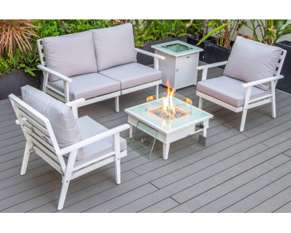 LeisureMod Walbrooke Modern Black Patio Conversation With Square Fire Pit With Slats Design & Tank Holder