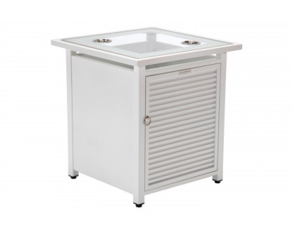 LeisureMod Walbrooke Outdoor Patio Square Fire Pit and Tank Holder with Slats Design - White