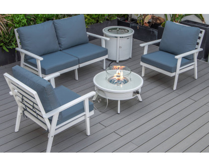 LeisureMod Walbrooke Modern Black Patio Conversation With Round Fire Pit With Slats Design & Tank Holder