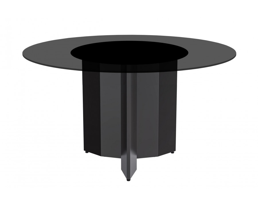 LeisureMod Zevro Modern 60" Round Dining Table with Glass Top and Black Base - Black