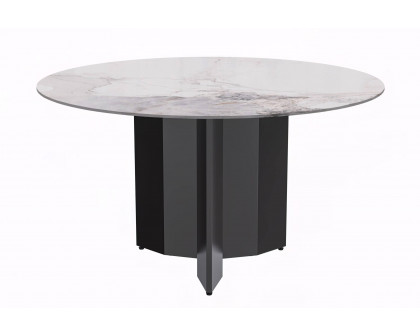 LeisureMod Zevro Modern 60" Round Dining Table with Glass Top and Black Base