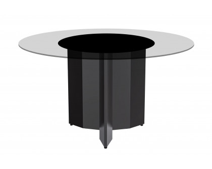 LeisureMod Zevro Modern 60" Round Dining Table with Glass Top and Black Base