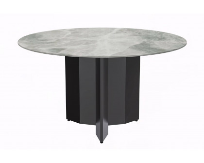 LeisureMod Zevro Modern 60" Round Dining Table with Glass Top and Black Base