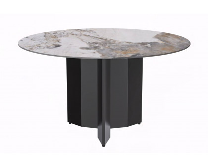 LeisureMod Zevro Modern 60" Round Dining Table with Glass Top and Black Base