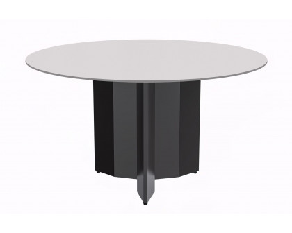 LeisureMod Zevro Modern 60" Round Dining Table with Glass Top and Black Base