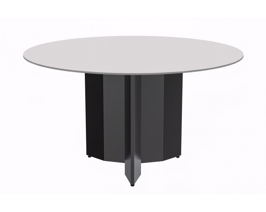 LeisureMod Zevro Modern 60" Round Dining Table with Sintered Stone Top and Black Base - Solid White