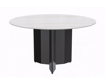 LeisureMod Zevro Modern 60" Round Dining Table with Glass Top and Black Base