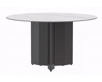 LeisureMod Zevro Modern 60" Round Dining Table with Glass Top and Black Base