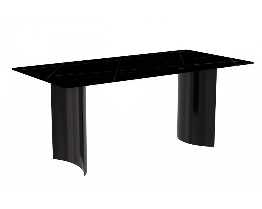 LeisureMod Zara Mid-Century Modern 55" Rectangular Dining Table with Glass/Sintered Stone Top - Black/Gold