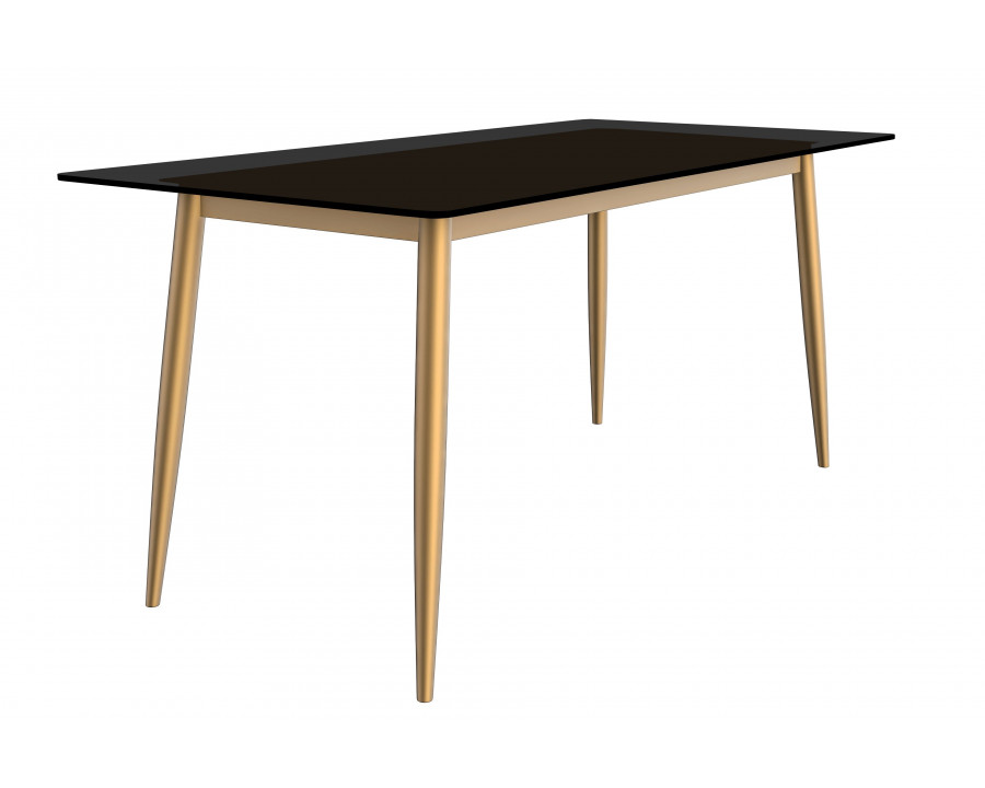 LeisureMod Zayle Modern Dining Table with 71" Glass Top and Gold Steel Base - Black