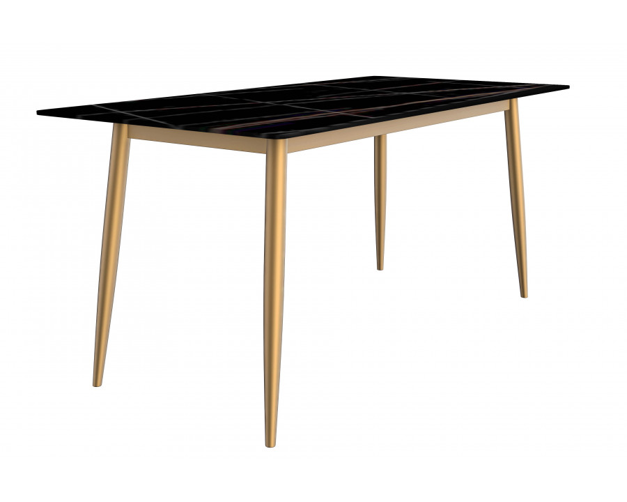 LeisureMod Zayle Modern Dining Table with 71" Sintered Stone Top and Gold Steel Base - Black/Gold