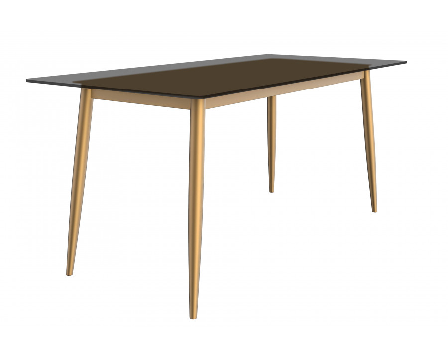 LeisureMod Zayle Modern Dining Table with 71" Glass Top and Gold Steel Base - Clear