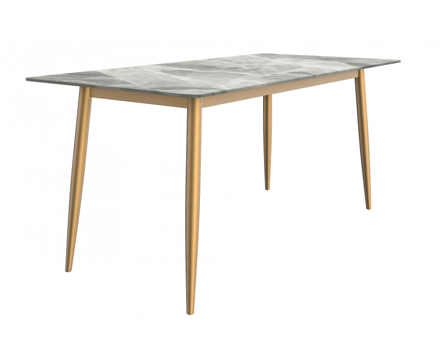 LeisureMod Zayle Modern Dining Table with 71" Sintered Stone Top and Gold Steel Base - Light Gray