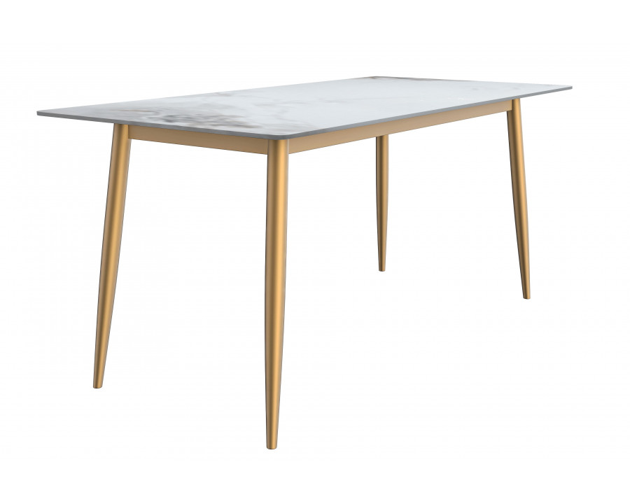 LeisureMod Zayle Modern Dining Table with 71" Sintered Stone Top and Gold Steel Base - Medium Gray