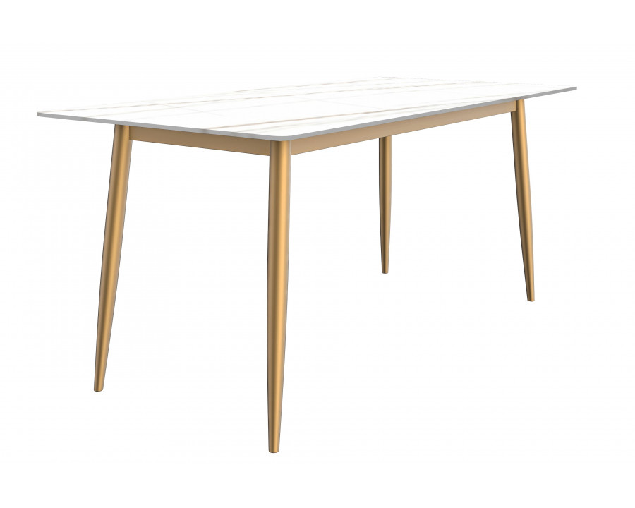 LeisureMod Zayle Modern Dining Table with 71" Sintered Stone Top and Gold Steel Base - White/Gold