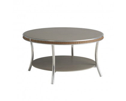 Lloyd Flanders™ Essence 33" Round Cocktail Table with Reversible Glass - Linen