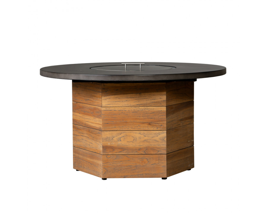 Lloyd Flanders - Teak 48" Hexagonal Fire Table with Faux Concrete Top