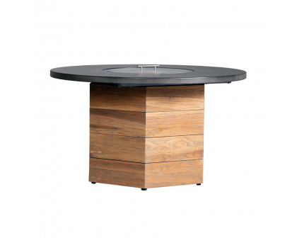 Lloyd Flanders - Teak 48" Hexagonal Fire Table with Faux Concrete Top