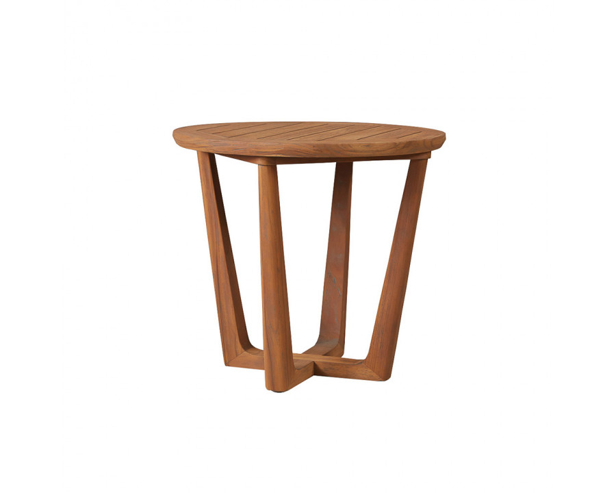 Lloyd Flanders - Teak 24" Round Sled Base End Table