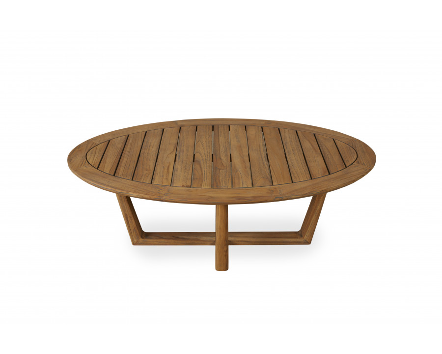 Lloyd Flanders - Teak 48" Oval Sled Base Cocktail Table