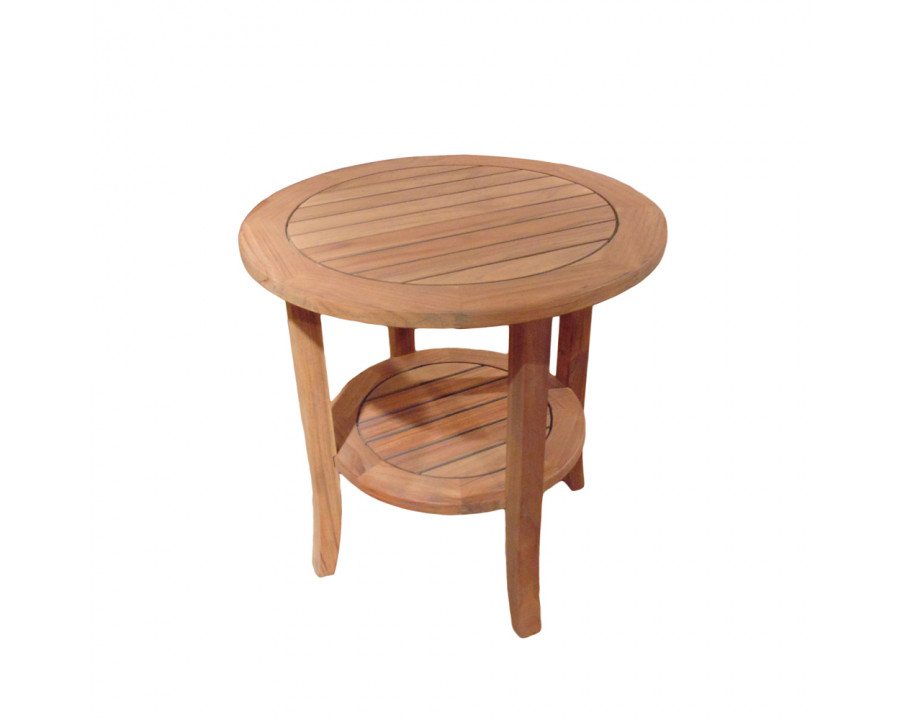 Lloyd Flanders - Teak 24" Round Tapered Leg End Table with Shelf