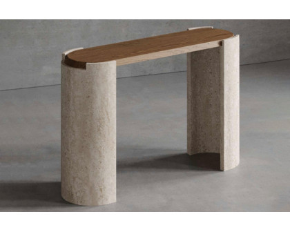 Madina Tsarikaeva Antiquite Console - Walnut Wood, Travertine Classico