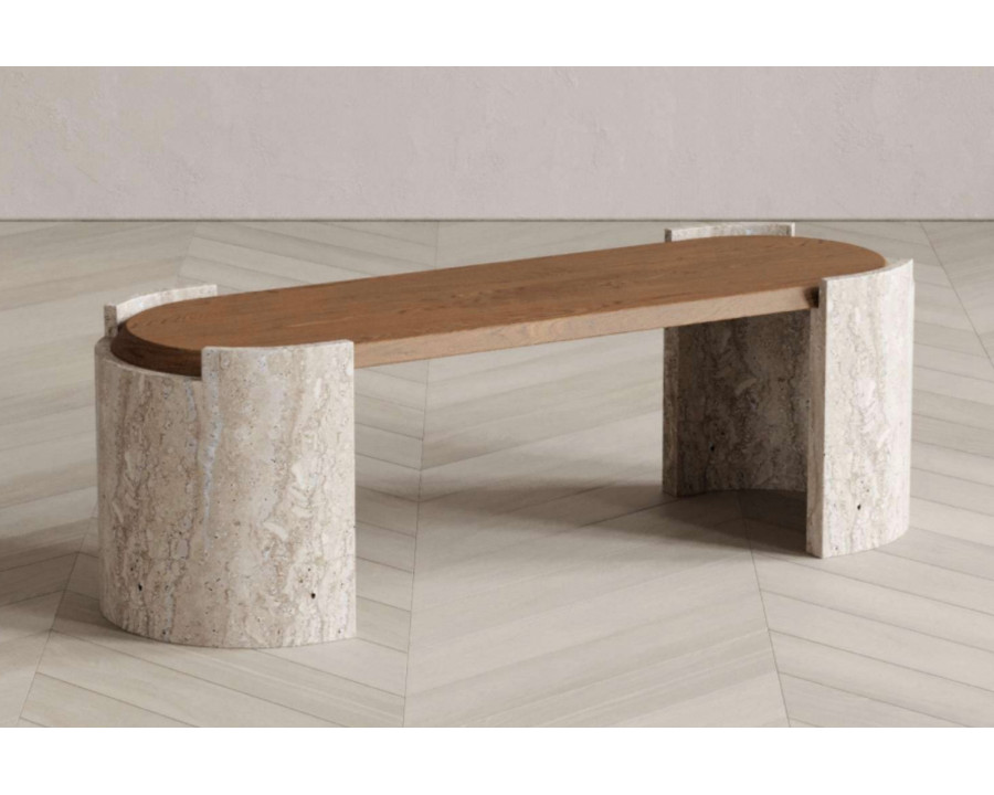 Madina Tsarikaeva Antiquite Low Table - Walnut Wood, Travertine Classico