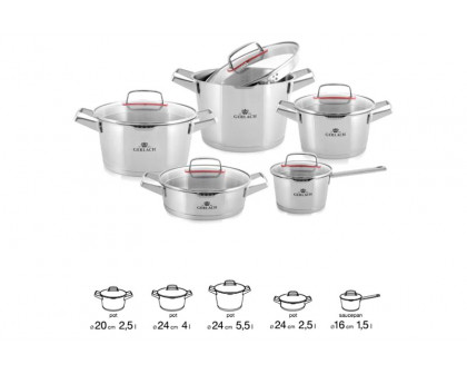 Maxima Superior Stainless Steel Pot Set with Lids 10 Pcs - Steel