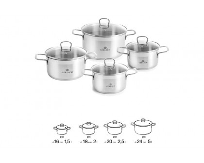 Maxima™ Brava Stainless Steel Pot Set with Lids 8 Pcs - Steel