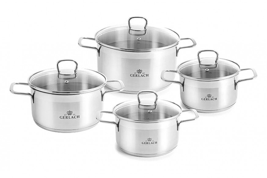 Maxima™ Brava Stainless Steel Pot Set with Lids 8 Pcs - Steel