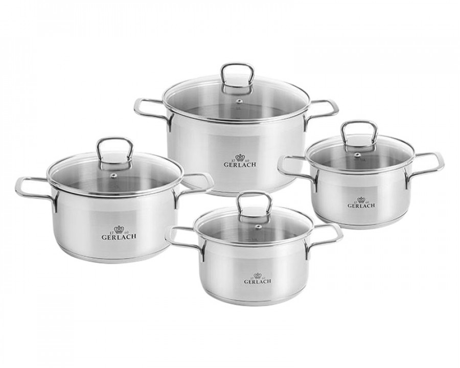 Maxima - Brava Stainless Steel Pot Set with Lids 8 Pcs in Steel