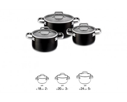 Maxima™ Prime Stainless Steel Pot Set with Lids 6 Pcs - Black