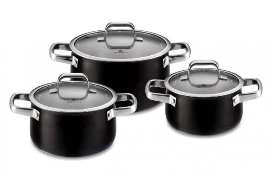 Maxima™ Prime Stainless Steel Pot Set with Lids 6 Pcs - Black