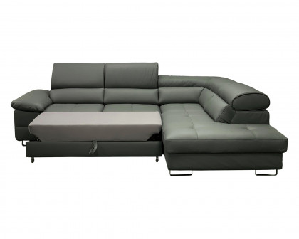 Maxima Costa Leather Sectional Sleeper Sofa - Gray, Right Corner