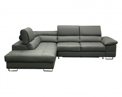 Maxima Costa Leather Sectional Sleeper Sofa - Gray, Left Corner