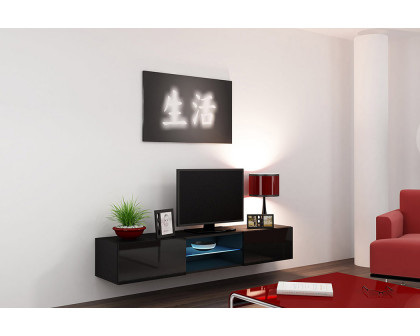 Maxima - Modern Floating 71" Long TV Stand Vigo Glass with Led