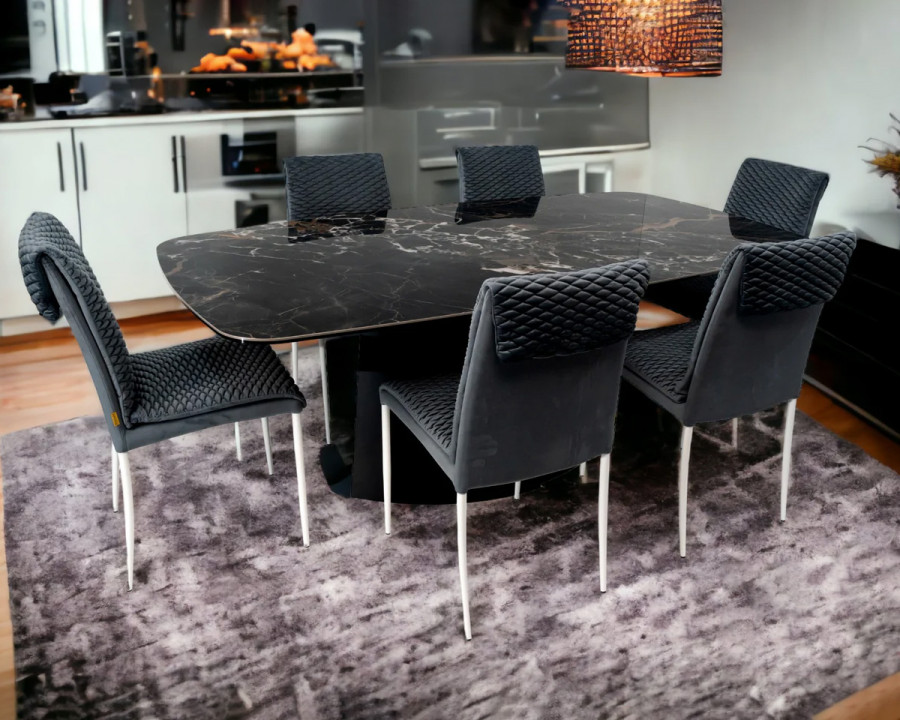 Maxima - Mattia Dining Set in Gray, Marble