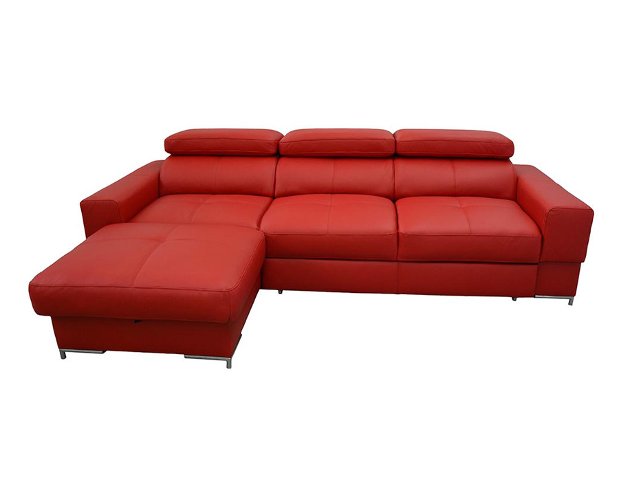 Maxima Bazalt Natural Leather Sleeper Sectional - Red, Left Corner