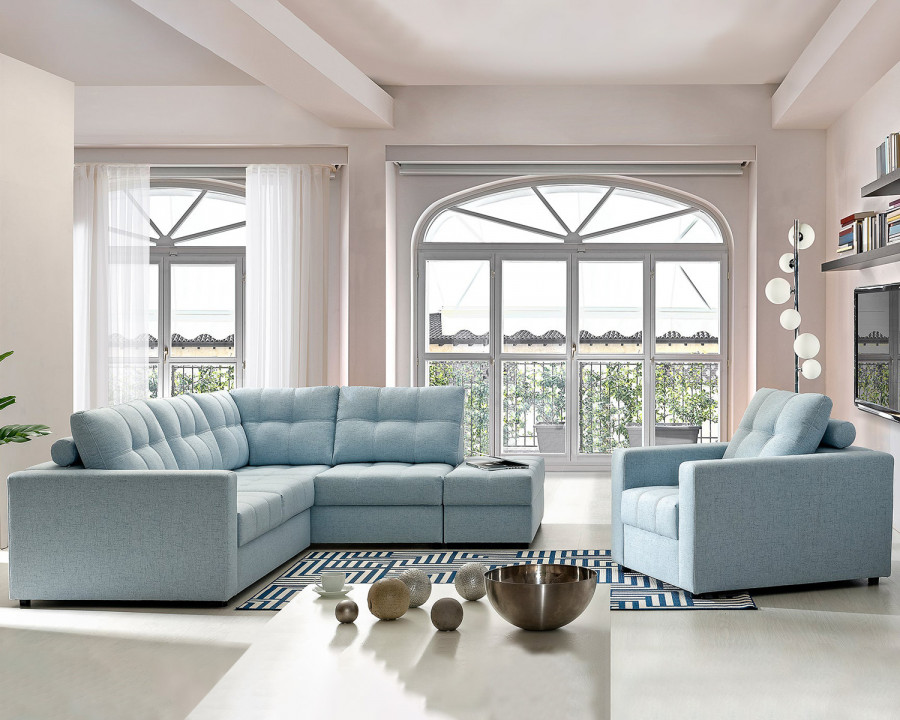 Maxima Mena Sectional Sleeper Sofa - Light Blue, Right Corner