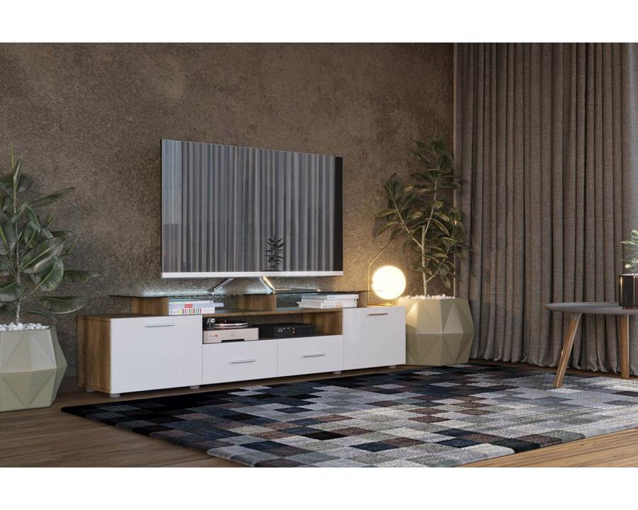 Maxima Evora Modern TV Stand For TV'S Up To 65" - White/Wood