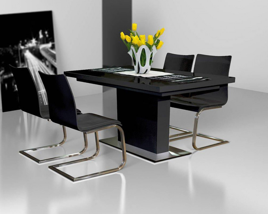 Maxima Evita Glass Top Dining Table with Extension - Black