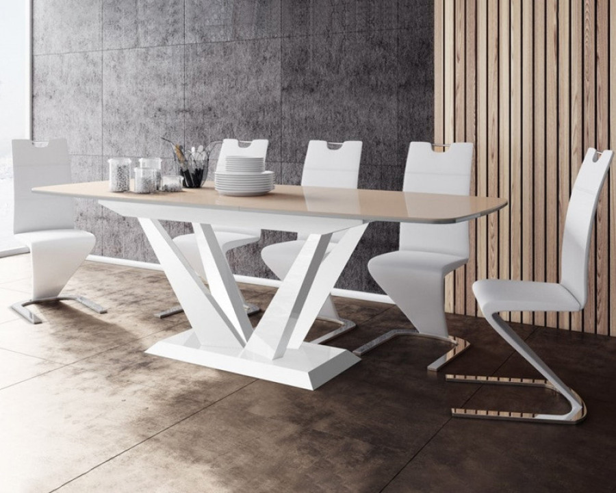 Maxima Fetto Dining Set with 6 Chairs - Cappuccino/White Table/White Chairs