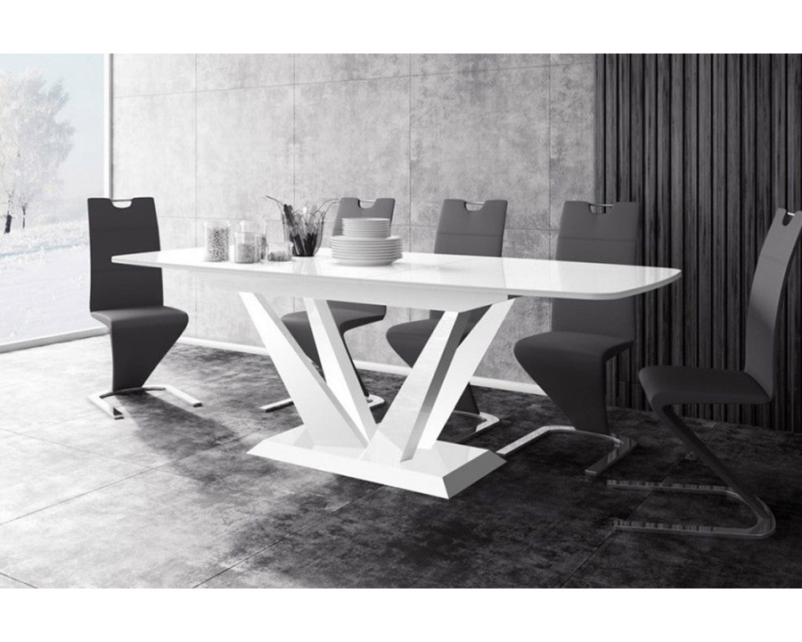 Maxima Fetto Dining Set with 6 Chairs - White Table/Black Chairs