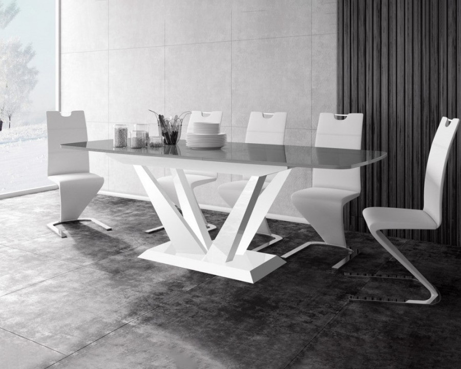 Maxima Fetto Dining Set with 6 Chairs - Gray/White Table/White Chairs