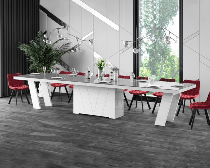 Maxima - Aleta Dining Set with 4 Self-Storing Leaves Plus 10 Chairs