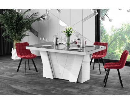 Maxima™ Aleta Dining Set with 4 Self-Storing Leaves Plus 10 Chairs - Gray/White/Red