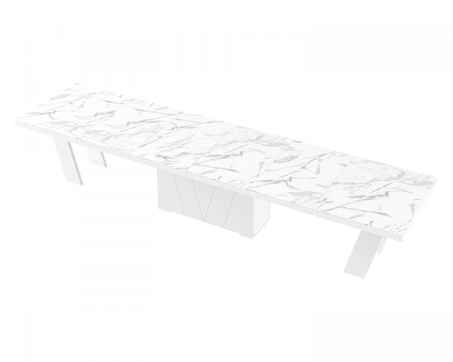 Maxima Aleta Dining Table with 4 Extension Leaves for up to 20 People - Marble/White