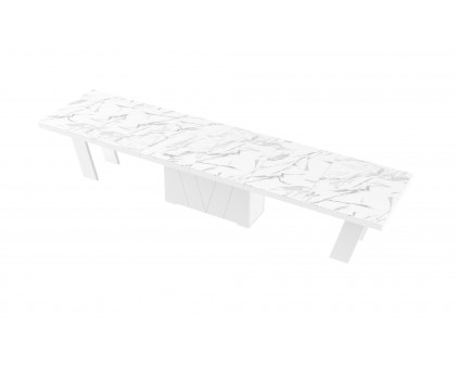 Maxima Aleta Dining Set with 4 Self-Storing Leaves Plus 10 Chairs - Marble/White/Gray