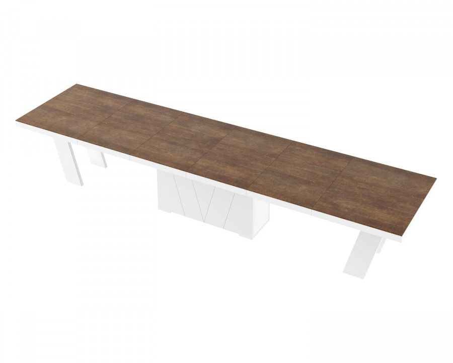 Maxima Aleta Dining Table with 4 Extension Leaves for up to 20 People - Lava Rock Matt/White Glossy